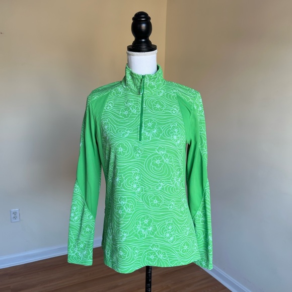 L.L. Bean Tops - LL Bean Womens Top 1/4 Zip Pullover Mesh Floral Green White size Small